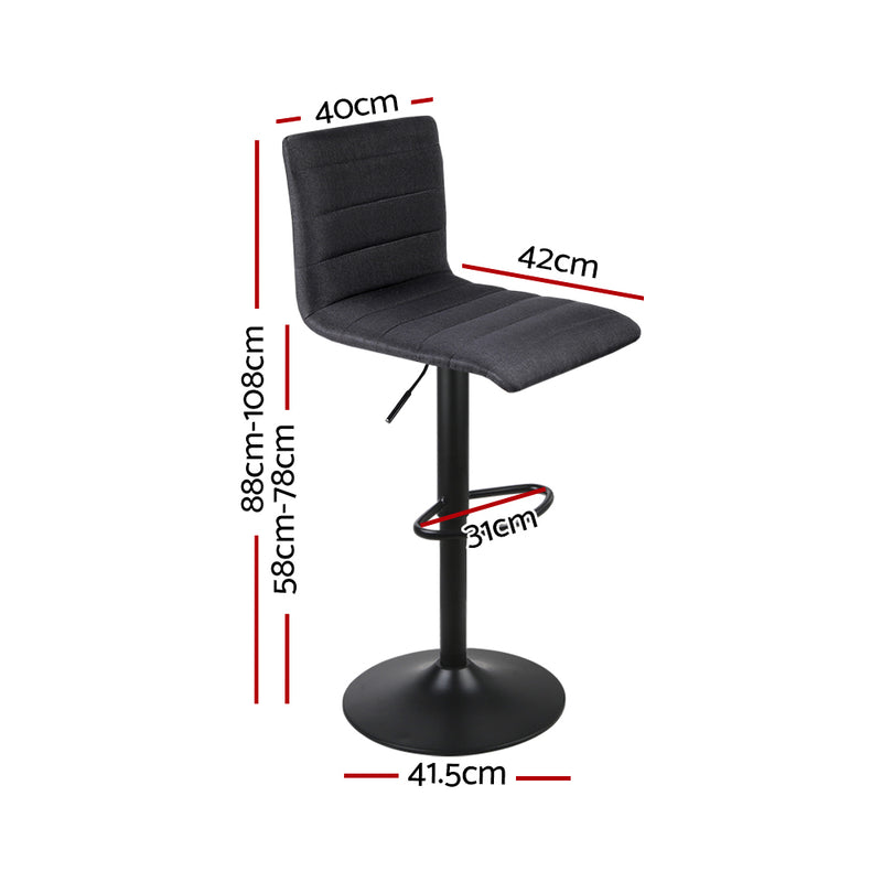 Artiss Set of 4 Bar Stools Fabric Kitchen Cafe Swivel Bar Stool Chair Gas Lift Black