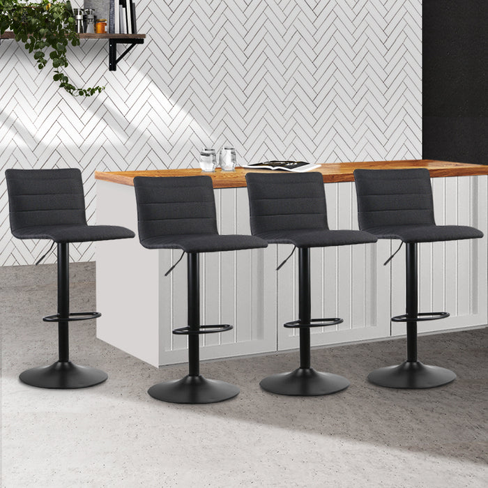 Artiss Set of 4 Bar Stools Fabric Kitchen Cafe Swivel Bar Stool Chair Gas Lift Black