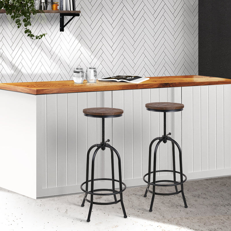 Artiss Set of 2 Kitchen Bar Stools Vintage Bar Stool Retro Rustic Industrial Chairs