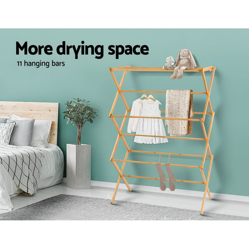 Artiss Bamboo Clothes Dry Rack - Folable Towel Hanger & Laundry Drying