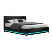Artiss RGB LED Bed Frame King Size Gas Lift Base Storage Leather LUMI