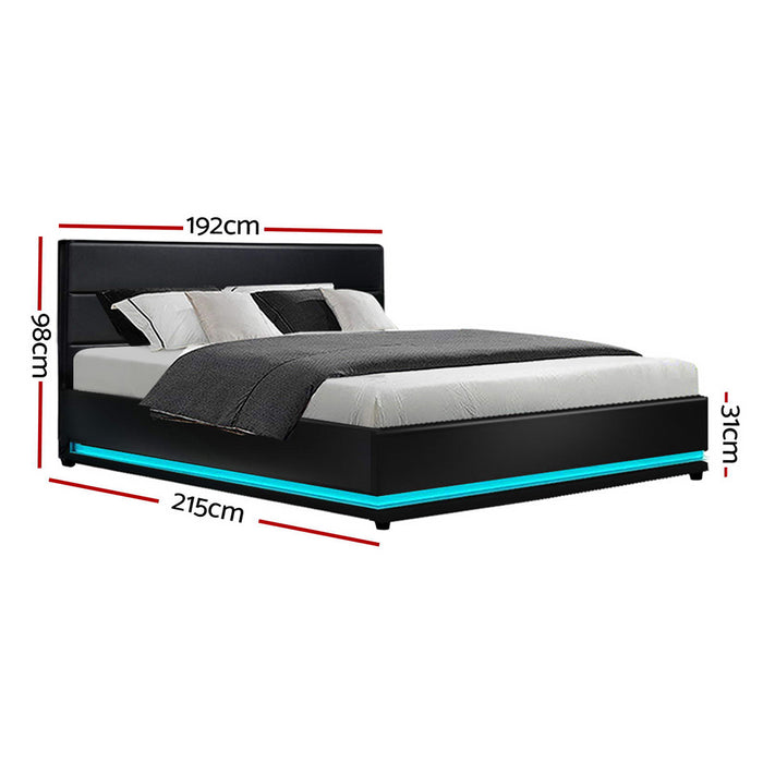 RGB LED King Size Gas Lift Bed Frame With Storage