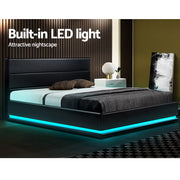 Artiss RGB LED Bed Frame King Size Gas Lift Base Storage Leather LUMI