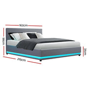 Artiss RGB LED Bed Frame Queen Size Gas Lift Base Storage Leather LUMI
