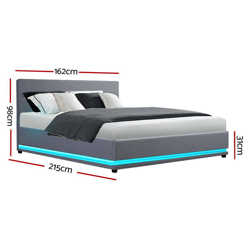 Artiss RGB LED Bed Frame Queen Size Gas Lift Base Storage Leather LUMI