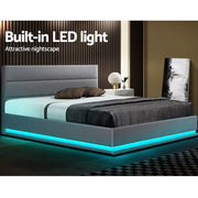 Artiss RGB LED Bed Frame Queen Size Gas Lift Base Storage Leather LUMI