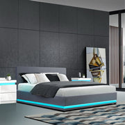 Artiss RGB LED Bed Frame Queen Size Gas Lift Base Storage Leather LUMI