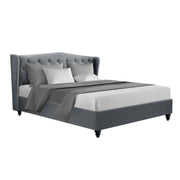 Artiss King Size Wooden Upholstered Bed Frame Headboard - Grey