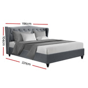 Artiss King Size Wooden Upholstered Bed Frame Headboard - Grey