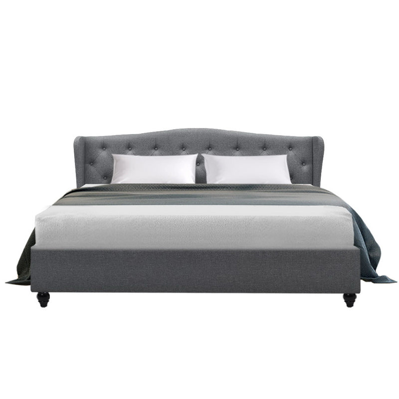 Artiss King Size Wooden Upholstered Bed Frame Headboard - Grey