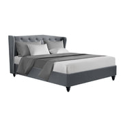 Artiss Queen Size Wooden Upholstered Bed Frame Headboard - Grey