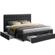 Artiss King Size Fabric Bed Frame Headboard with Drawers - Charcoal