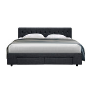 Artiss King Size Fabric Bed Frame Headboard with Drawers - Charcoal