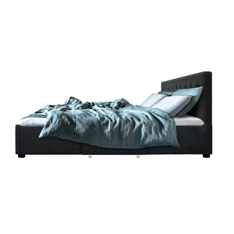 Artiss King Size Fabric Bed Frame Headboard with Drawers - Charcoal