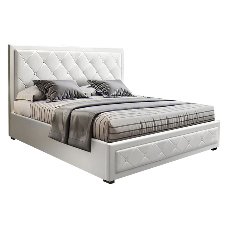Artiss Bed Frame Double Full Size Gas Lift Base With Storage TIYO White