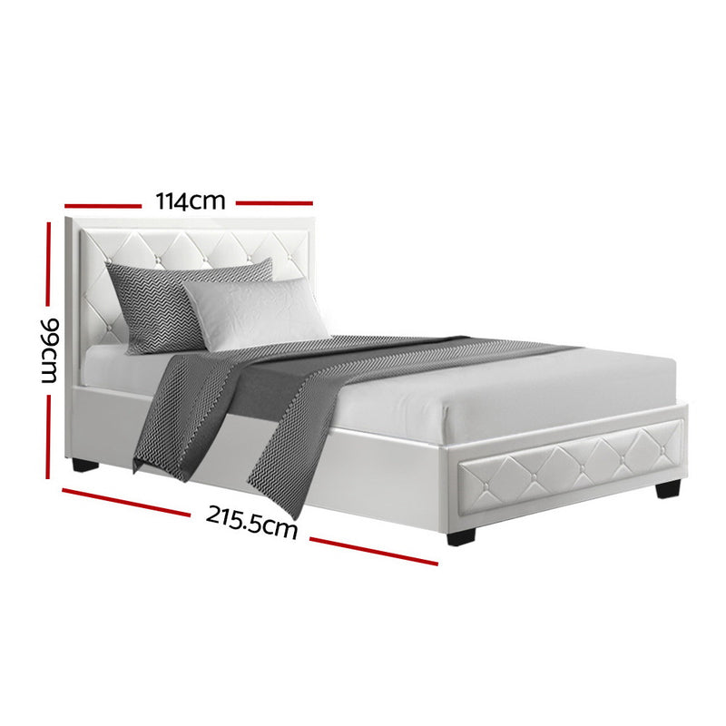Artiss TIYO King Single Size Gas Lift Bed Frame Base With Storage Mattress White Leather
