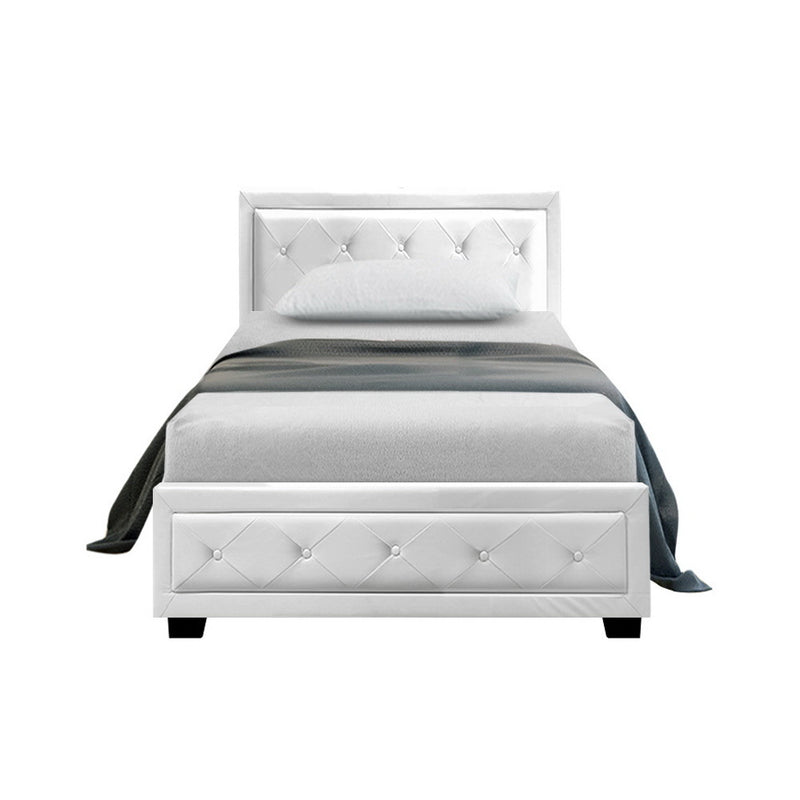 Artiss TIYO King Single Size Gas Lift Bed Frame Base With Storage Mattress White Leather