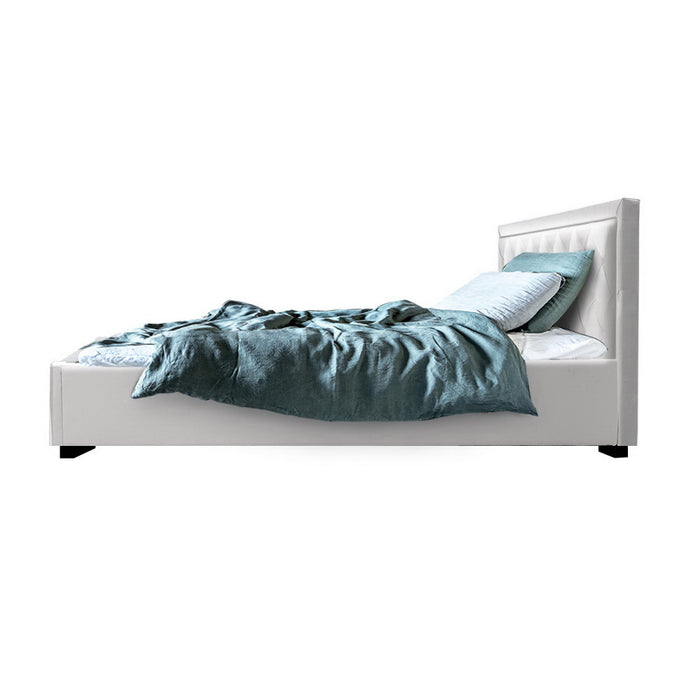 Artiss TIYO King Single Size Gas Lift Bed Frame Base With Storage Mattress White Leather