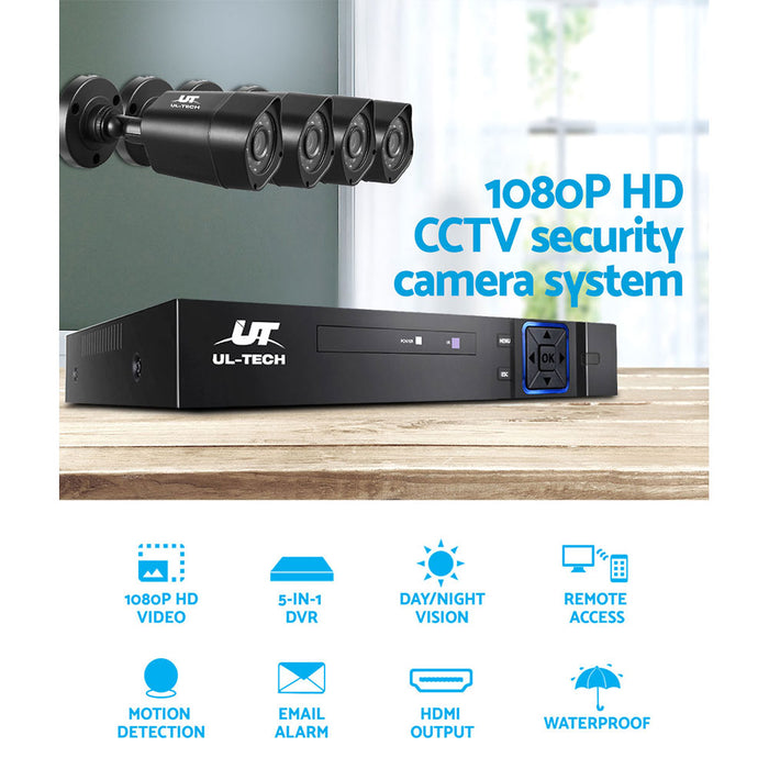 UL-TECH 4CH 5 IN 1 DVR CCTV Security System Video Recorder 4 Cameras 1080P HDMI Black