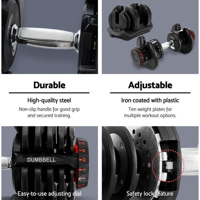 40KG Adjustable Dumbbells Set Dumbbell Weight Plates Gym Exercise