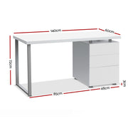 Artiss Metal Computer Office Desk with 3 Drawers - White