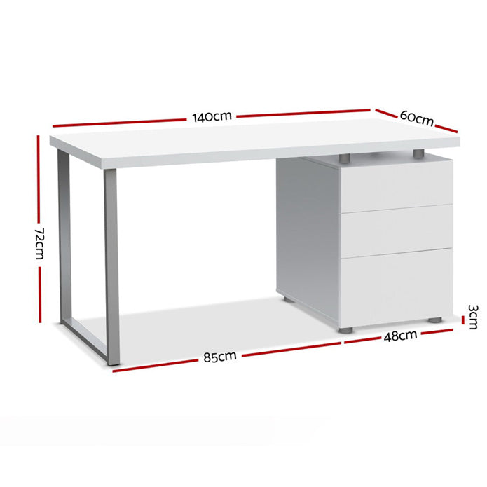 Artiss Metal Computer Office Desk with 3 Drawers - White