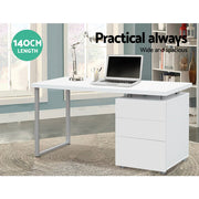 Artiss Metal Computer Office Desk with 3 Drawers - White