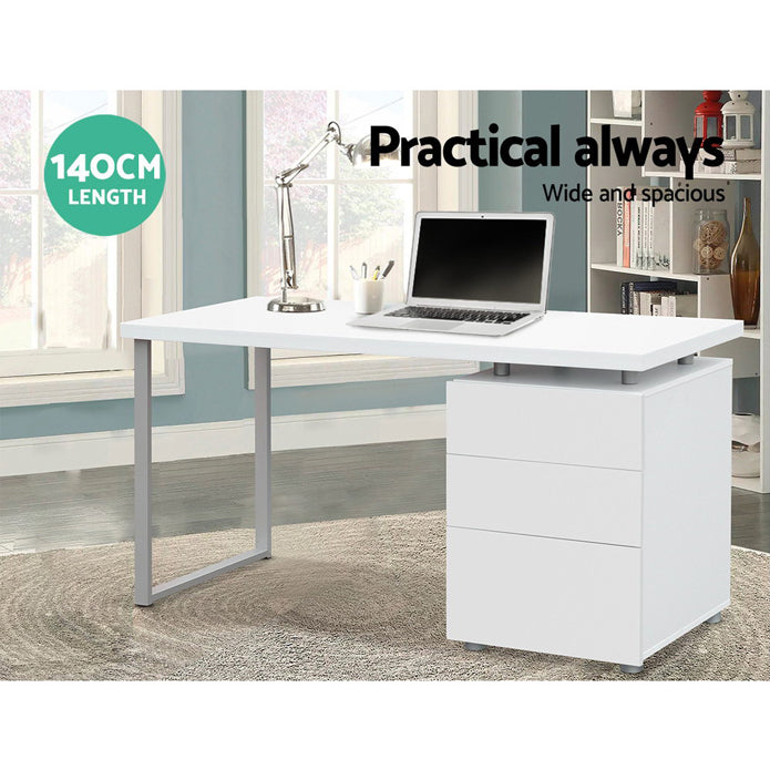 Artiss Metal Computer Office Desk with 3 Drawers - White