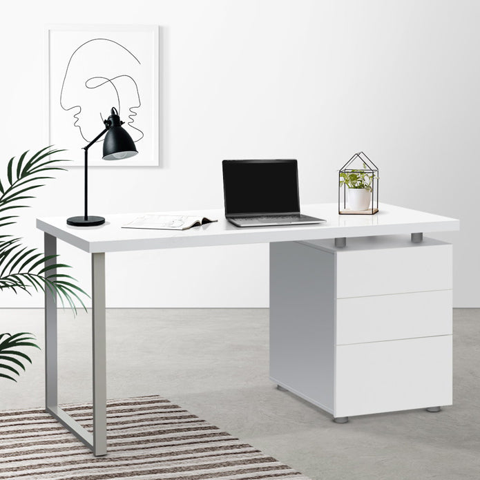 Artiss Metal Computer Office Desk with 3 Drawers - White