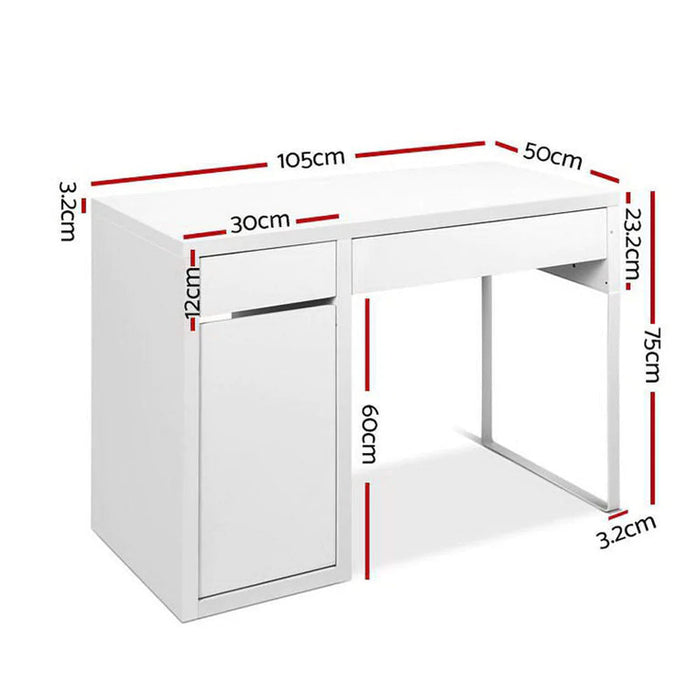 Artiss Metal Computer Office Desk With Storage Cabinets - White