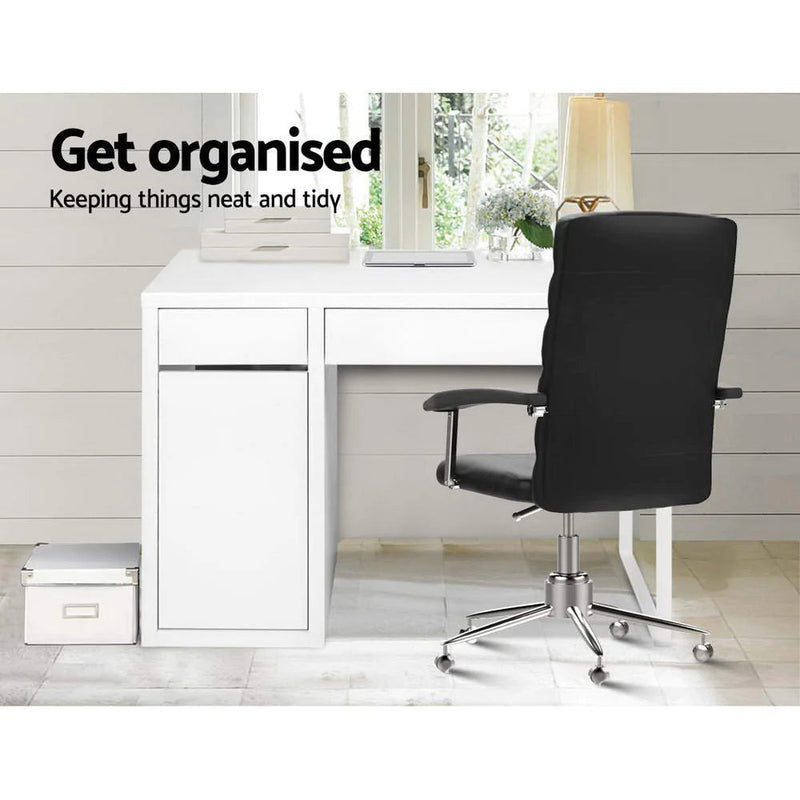 Artiss Metal Computer Office Desk With Storage Cabinets - White