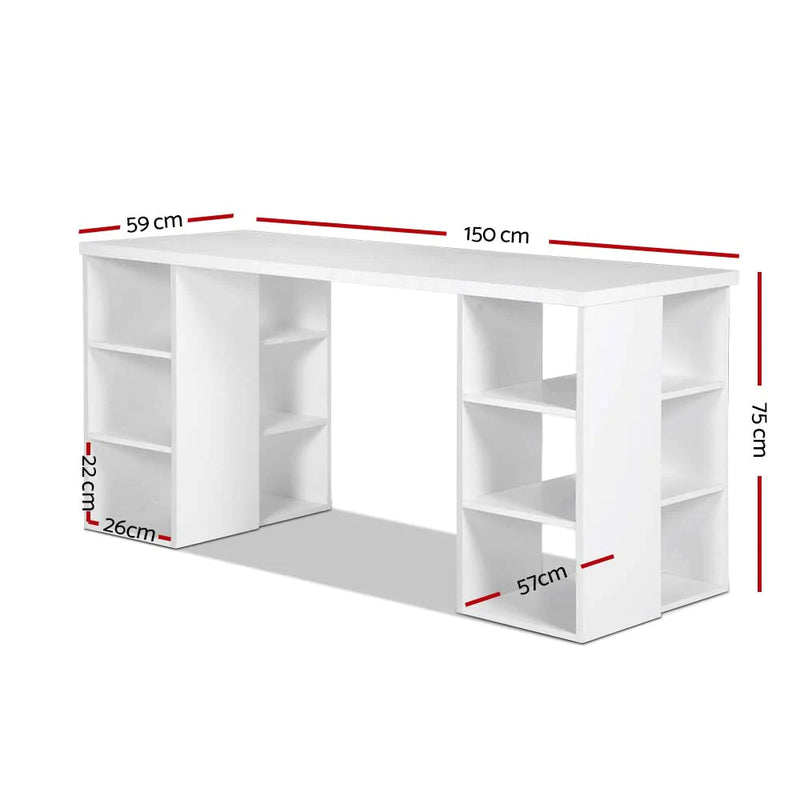 Artiss 3 Level Computer Study Desk with Storage & Bookshelf - White