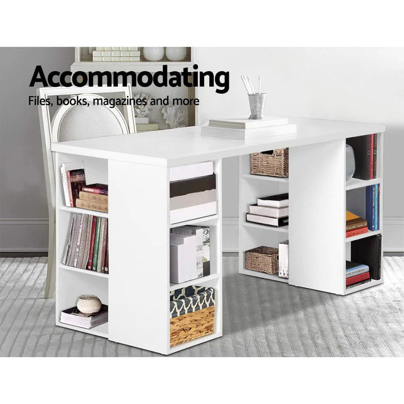 Artiss 3 Level Computer Study Desk with Storage & Bookshelf - White