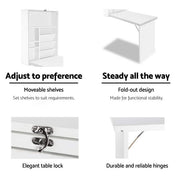 Artiss Foldable Study Computer Desk with Bookshelf - White