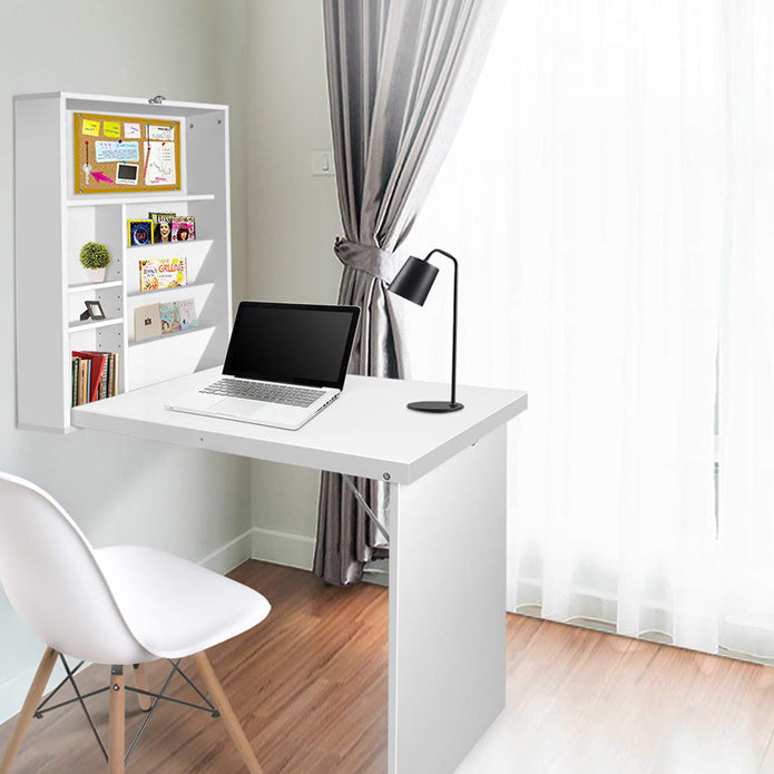 Artiss Foldable Study Computer Desk with Bookshelf - White