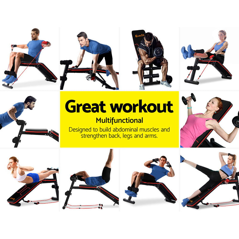 Everfit Adjustable Fid Weight Bench Fitness Flat Incline Gym Home Steel Frame