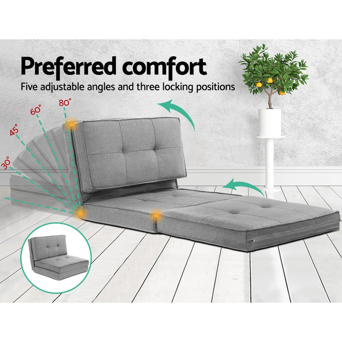 Artiss Lounge Sofa Floor Couch Chaise Chair Recliner Futon Linen Folding Grey
