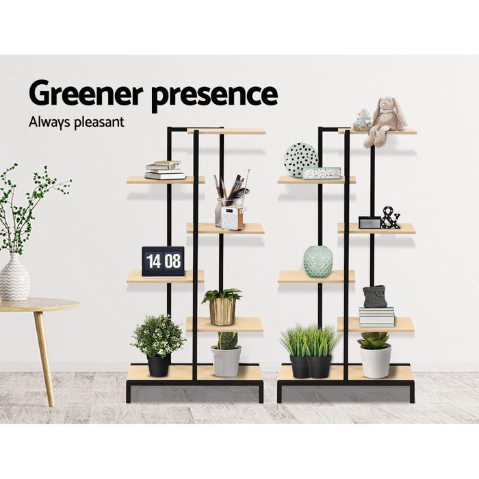 Artiss Multi-tier Indoor Outdoor Metal Wooden Plant Stands Garden Shelf Garden Display