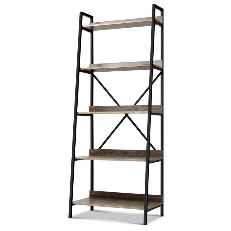 Artiss Bookshelf Metal Bookcase Bookshelves Oak Book Shelf Display Storage 5 Tier