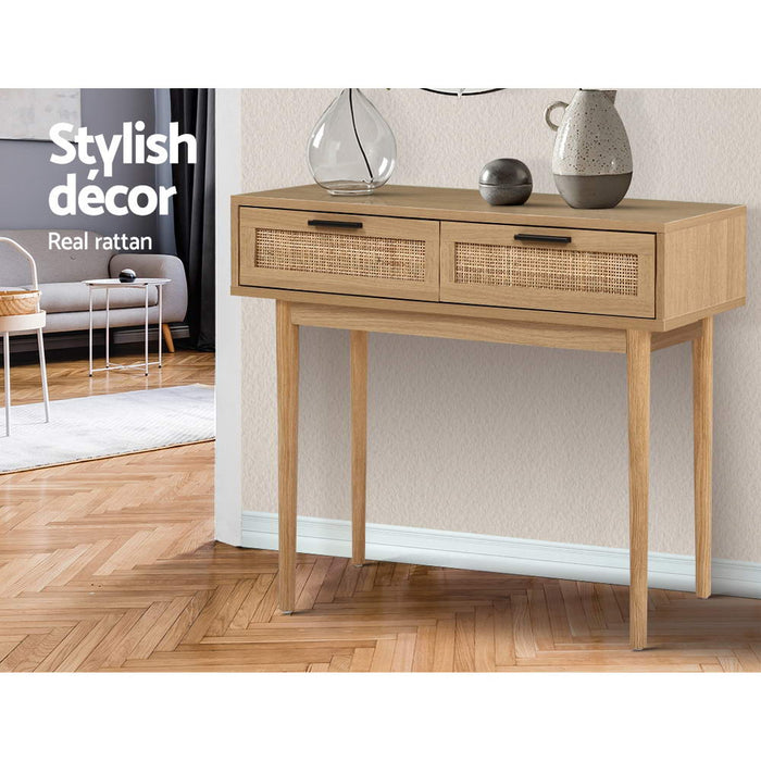 Artiss Rattan Console Table Drawer Storage Hallway Tables Drawers