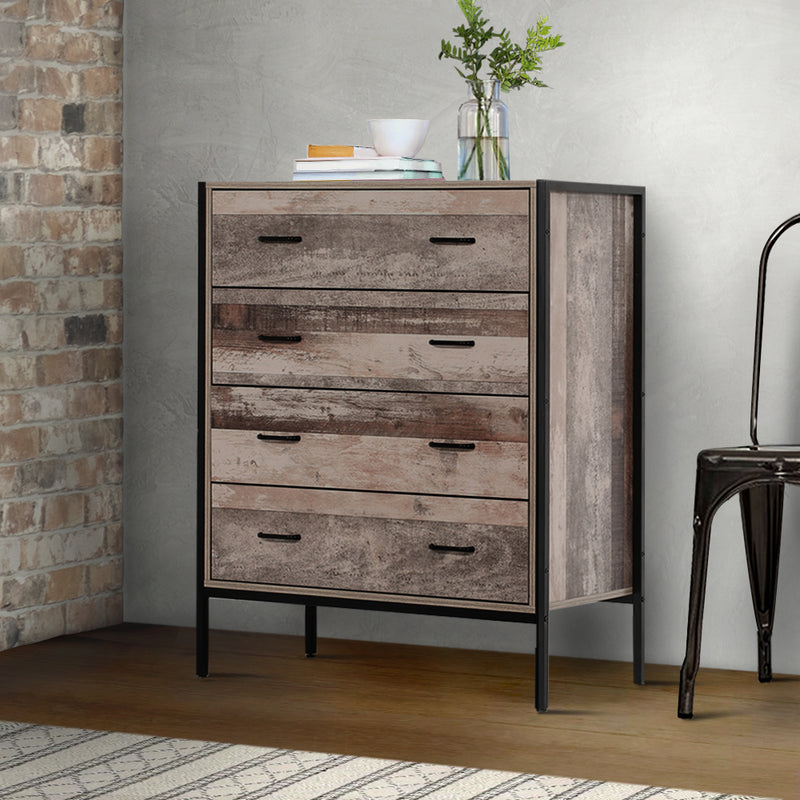 Artiss Barnsly 4-drawer Tallboy - Black and Dark Oak