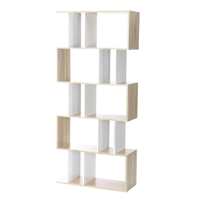 Artiss 5-tier Zigzag Shelving Unit - White and Wood