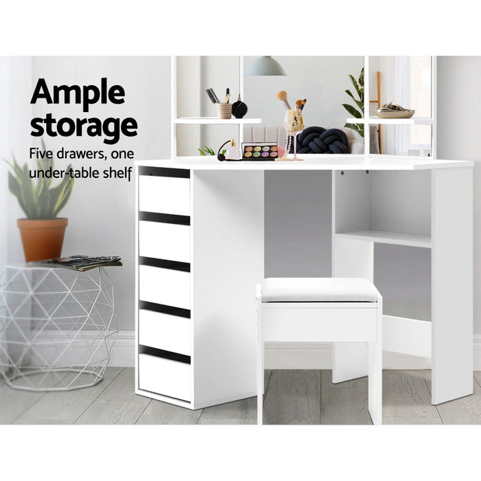 Artiss Corner Dressing Table Set - White