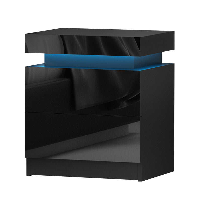 Artiss Coley 2-drawer LED Bedside Table Black