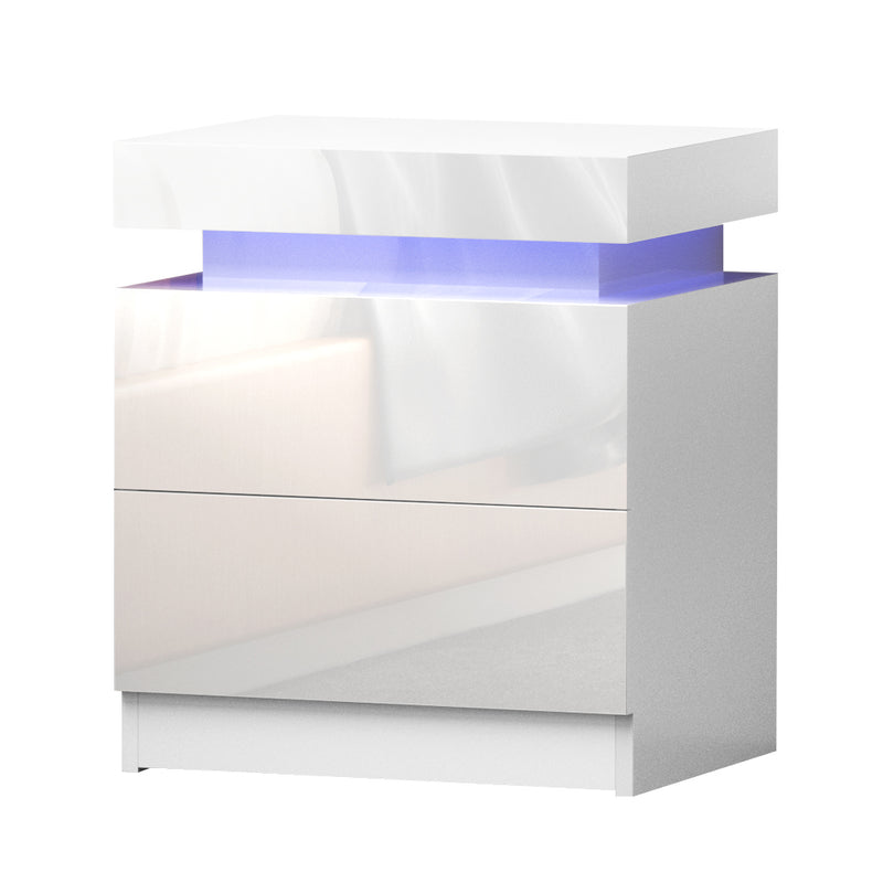 Artiss Coley 2-drawer LED Bedside Table White