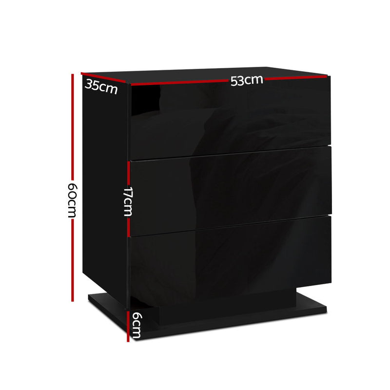 Artiss Bedside Tables Side Table RGB LED Lamp 3 Drawers Nightstand Gloss