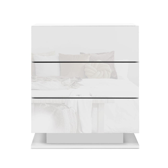 Artiss Bedside Tables Side Table RGB LED Lamp 3 Drawers Nightstand Gloss
