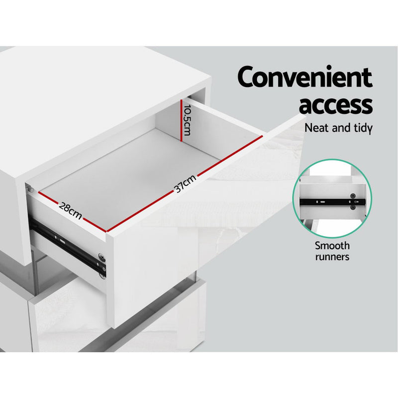 Artiss Bedside Table Side Unit RGB LED Lamp 3 Drawers Nightstand Gloss Furniture
