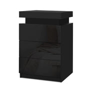 Artiss Coley 3-drawer LED Bedside Table Black