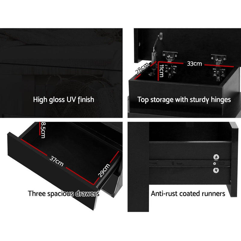 Artiss Coley 3-drawer LED Bedside Table